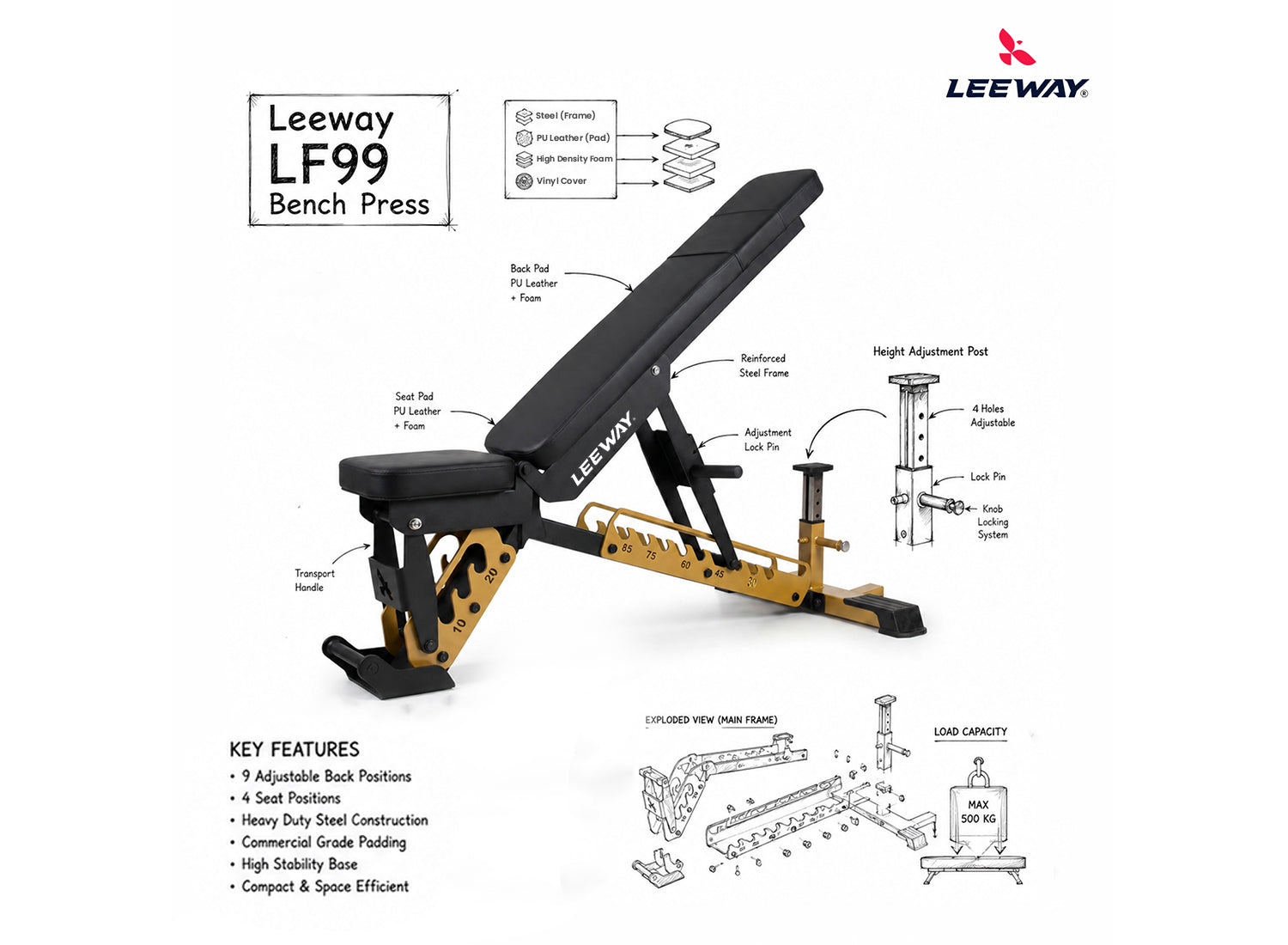 Leeway Fitness Adjustable Bench Press

