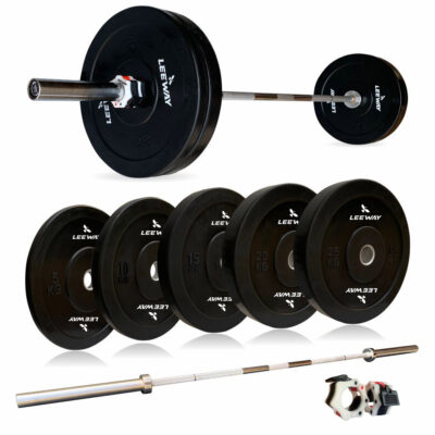 Rubber Bumper Plates with Olympic Barbell – Black